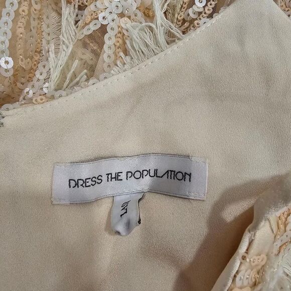 NWOT Dress the Population Sequin Fringe Dress Size XS Cream - Picture 3 of 12